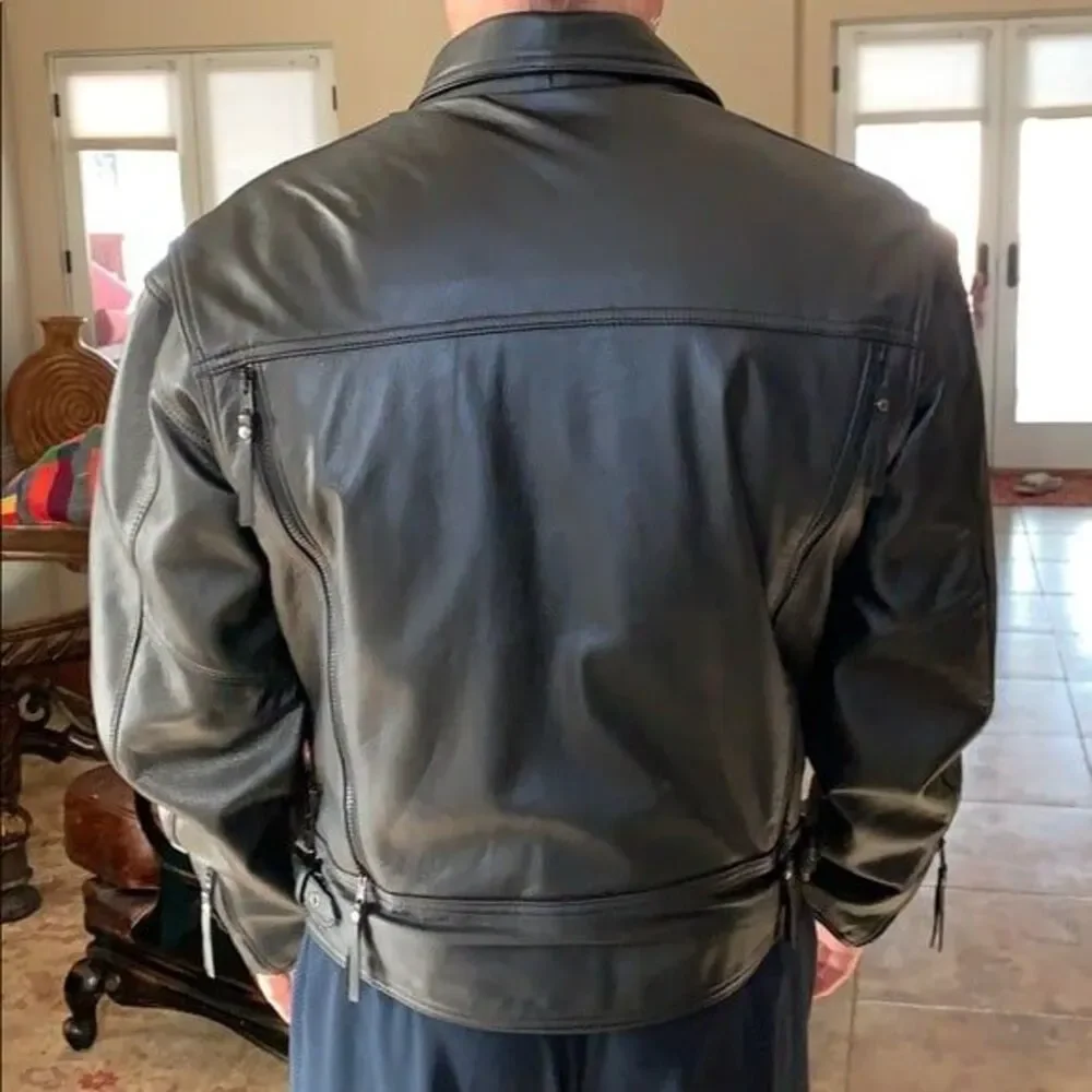 Harley-Davidson Men's Black Genuine Leather Biker Motorcycle Jacket Size Medium